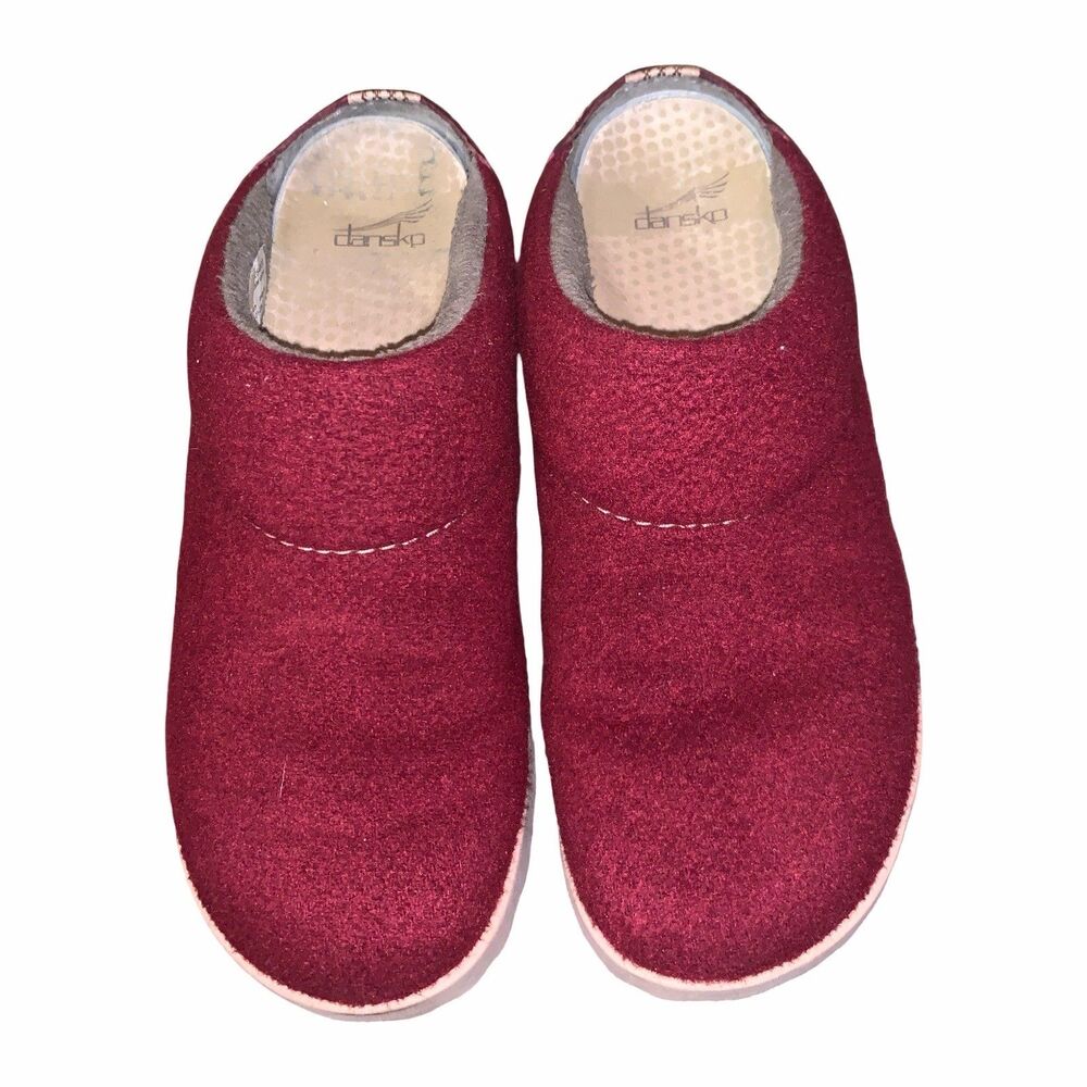 Dansko Womens Burgundy Wool Blend Lucie Clogs Slippers Sz 39 / US 8.5 Comfort